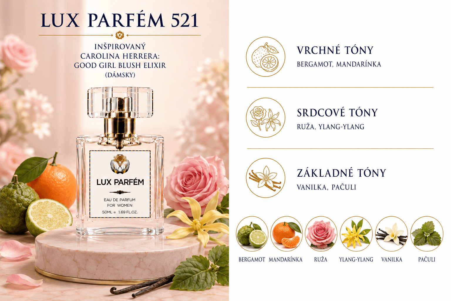 Lux Parfém 521 – Inšpirovaný Carolina Herrera: Good Girl Blush Elixir